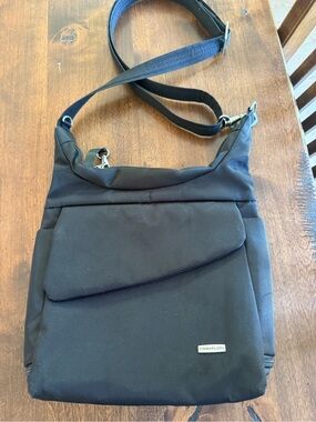 Travelon Black Nylon Crossbody Bag with Angled Front Flap